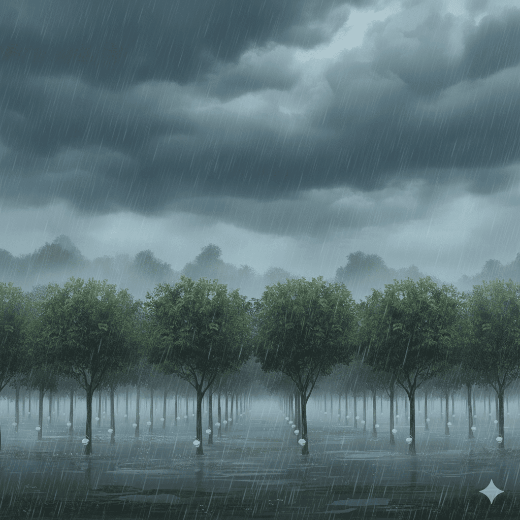 Climate volatility on rubber plantations.